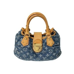 LOUIS VUITTON Monogram Denim Pleaty Handbag Blue